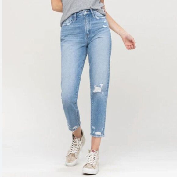 Vervet by Flying Monkey Distressed Mo  Jeans in Light Blue Wash Size 27 - Picture 1 of 11